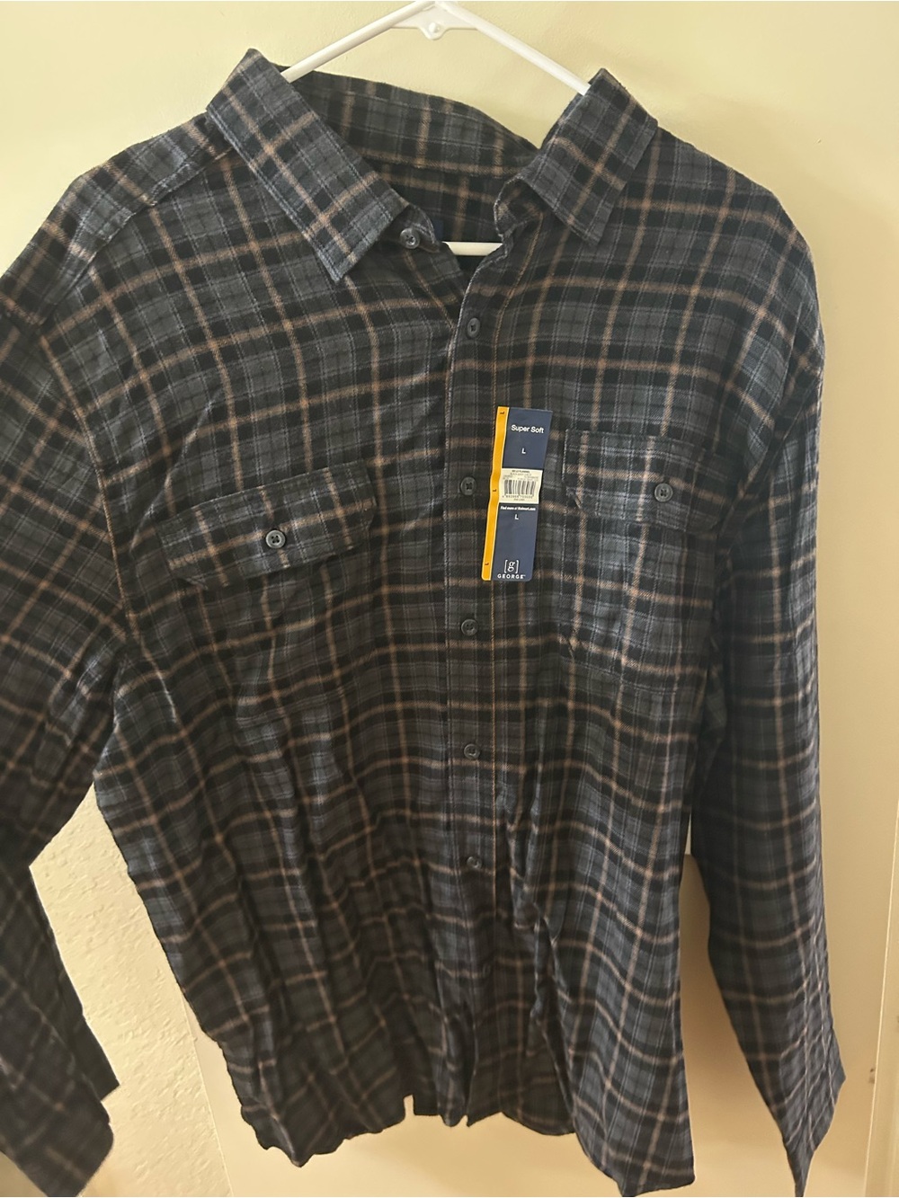 George Men's Plaid Button-Down Shirt in , Gray, and Brown
